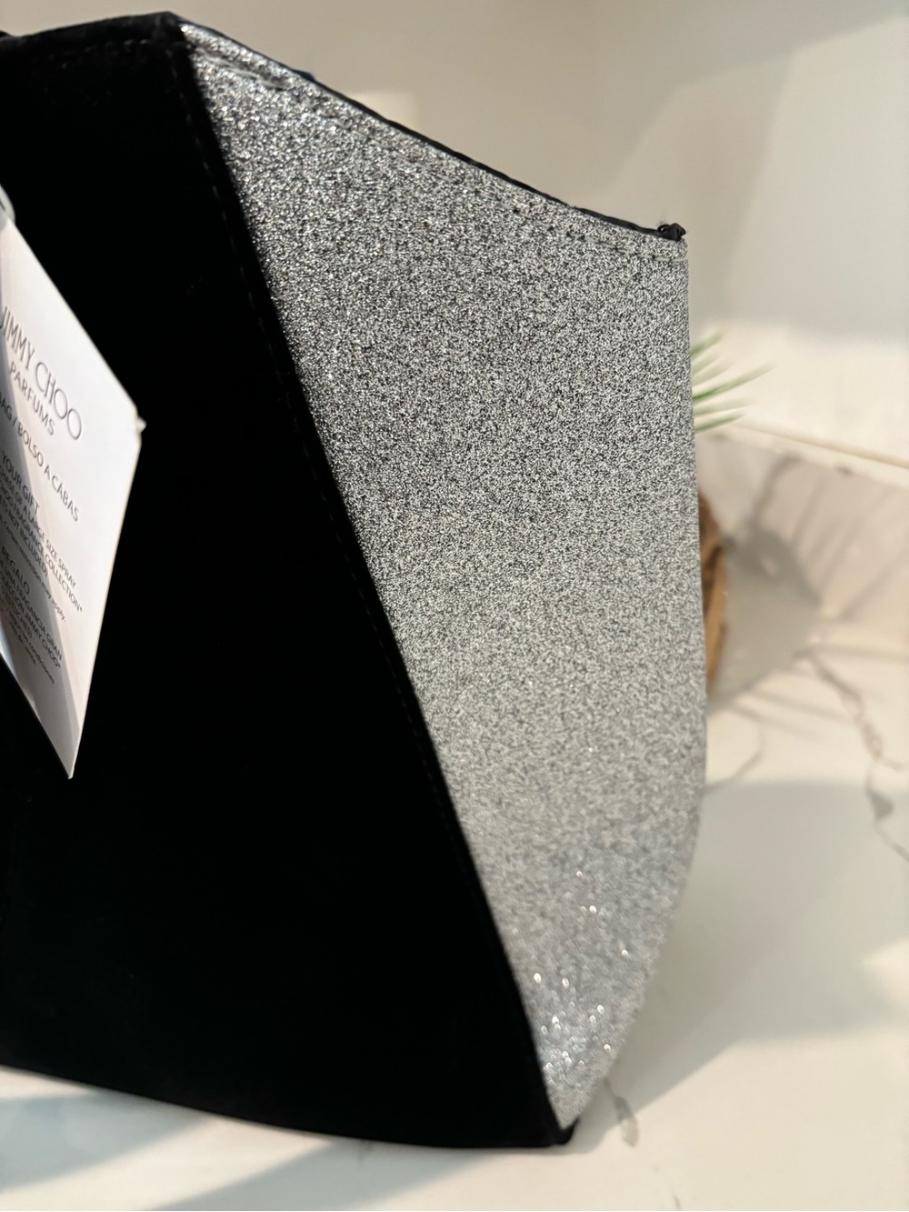 Jimmy Choo Parfums Tote Bag NEW Black Velvet Silver Glitter Overnight Bag - Picture 11 of 14